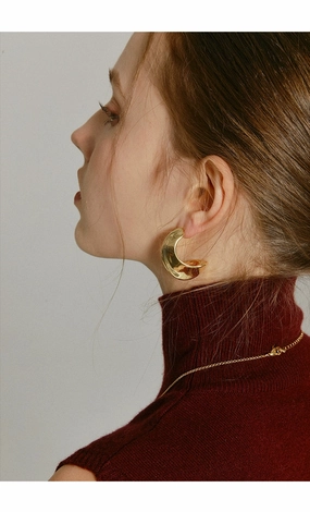 Modernism Flat Curled Earrings Gold Party Adornment Durable Aesthetic