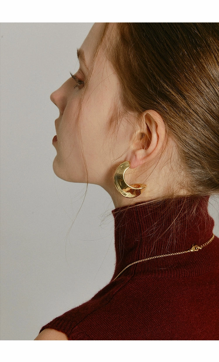 Modernism Flat Curled Earrings Gold Party Adornment Durable Aesthetic