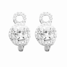 Graceful Glamour: Cubic Zirconia Gemstone Silver Earrings Shiny Creation Vintage Feature