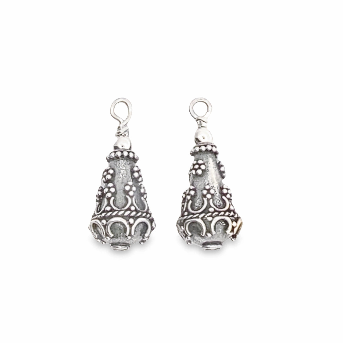 Sterling Silver Elongated Bali Bead Earring Charms Wedding Decoration Refined Adornment