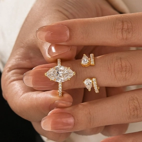 City Elegance Radiant Shine Look Moissanite 4.0Ct Marquise Cut Yellow Gold Wedding Ring with Pear Cut Wedding Band