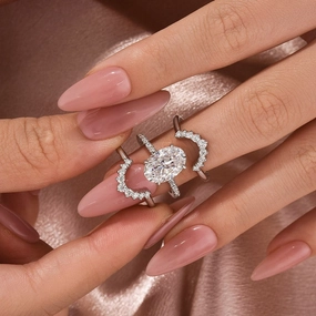 Moissanite 4.0Ct Oval Cut White Gold Wedding Ring Set Polished Touch Delicate Highlight