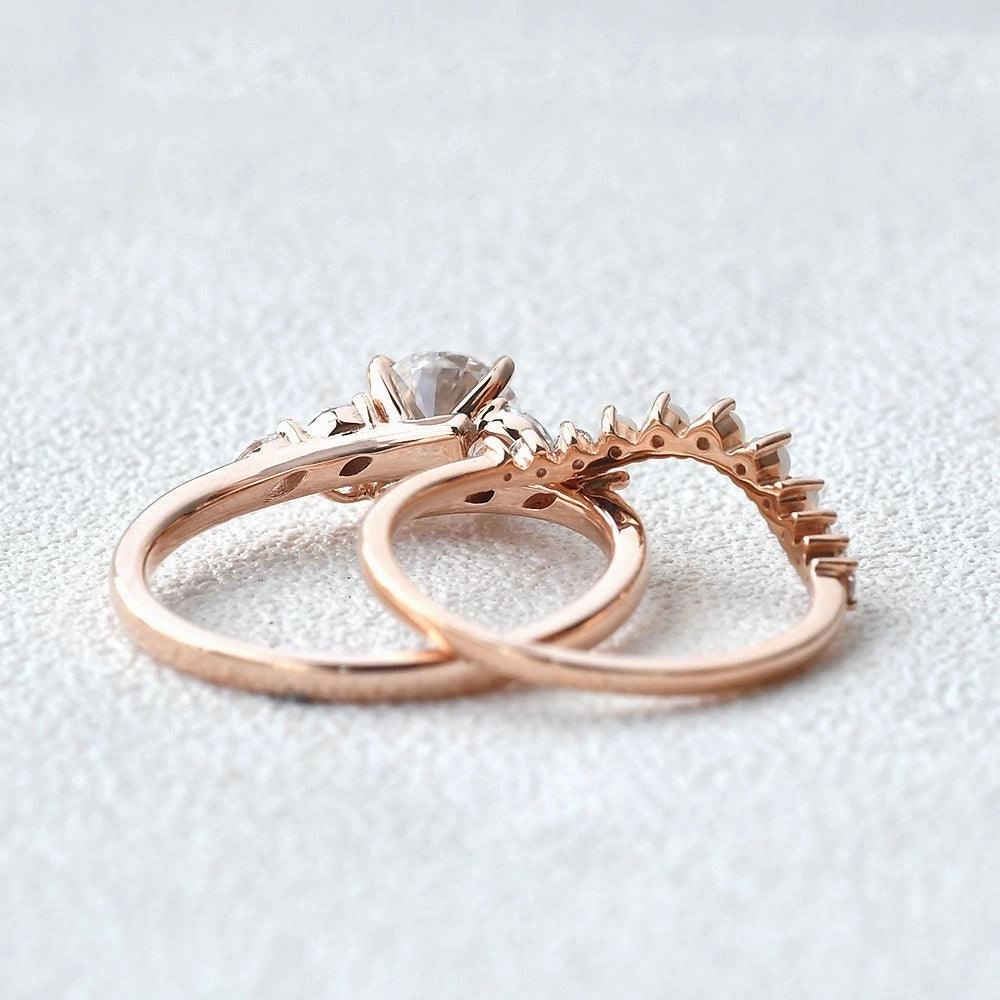 Moissanite & Opal Rose Gold Ring Set 2pcs Outdoor Set Stunning Style