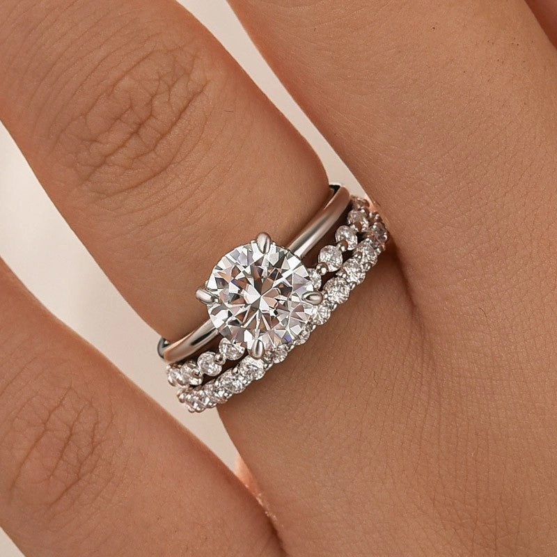 Weekend Outfit Moissanite Solitaire 2.0 Ct Round Cut White Gold Engagement Ring with Round & Marquise Accents Bands