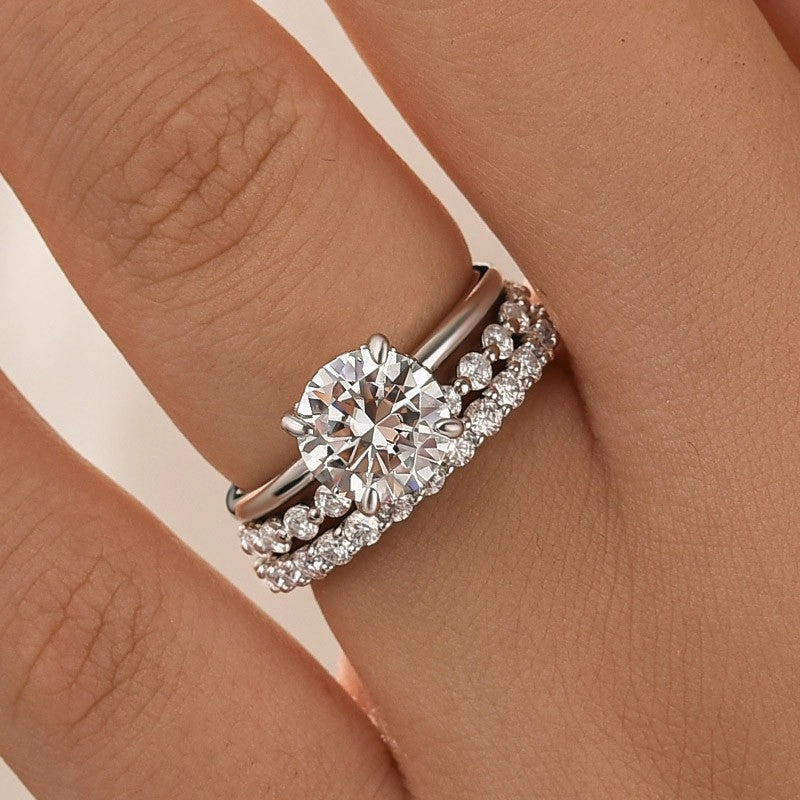 Moissanite Solitaire 2.0 Ct Round Cut White Gold Engagement Ring with Round & Marquise Accents Bands Precious Appeal