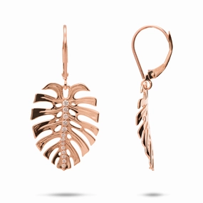 Formal Embellishment Monstera Earrings in Rose Gold with Diamonds - 23mm
