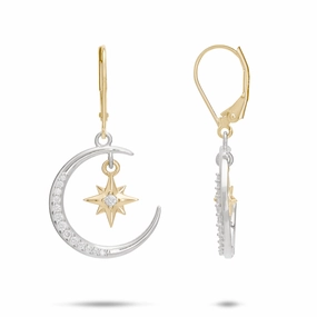 Perfect Match Moon & Star Mermaid Earrings in Two Tone Gold with Diamonds