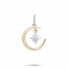 Minimalist Edge Moon & Star Mermaid Pendant in Two Tone Gold with Diamonds - 19.5mm