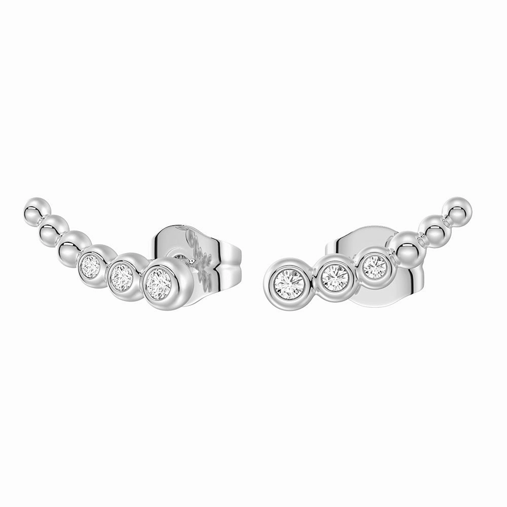 Moonlit Embrace Curved Bead Stud Earrings with Lab?Grown Diamonds Trendy Pieces Elegant Snap