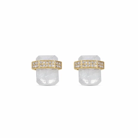 Delicate Layer Moonstone & Diamond Stud Earrings