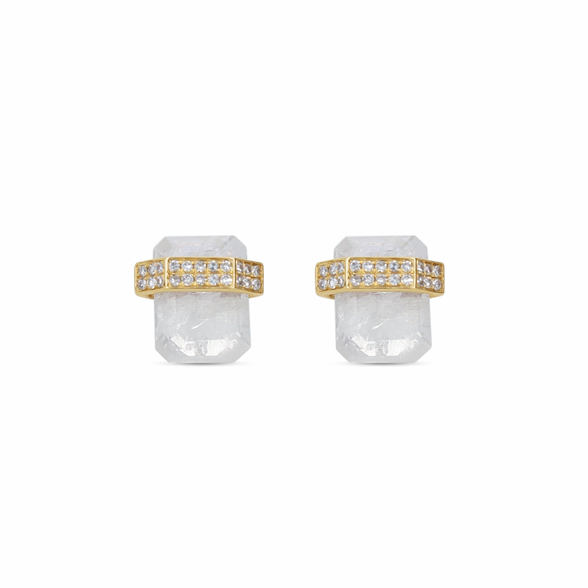Delicate Layer Moonstone & Diamond Stud Earrings