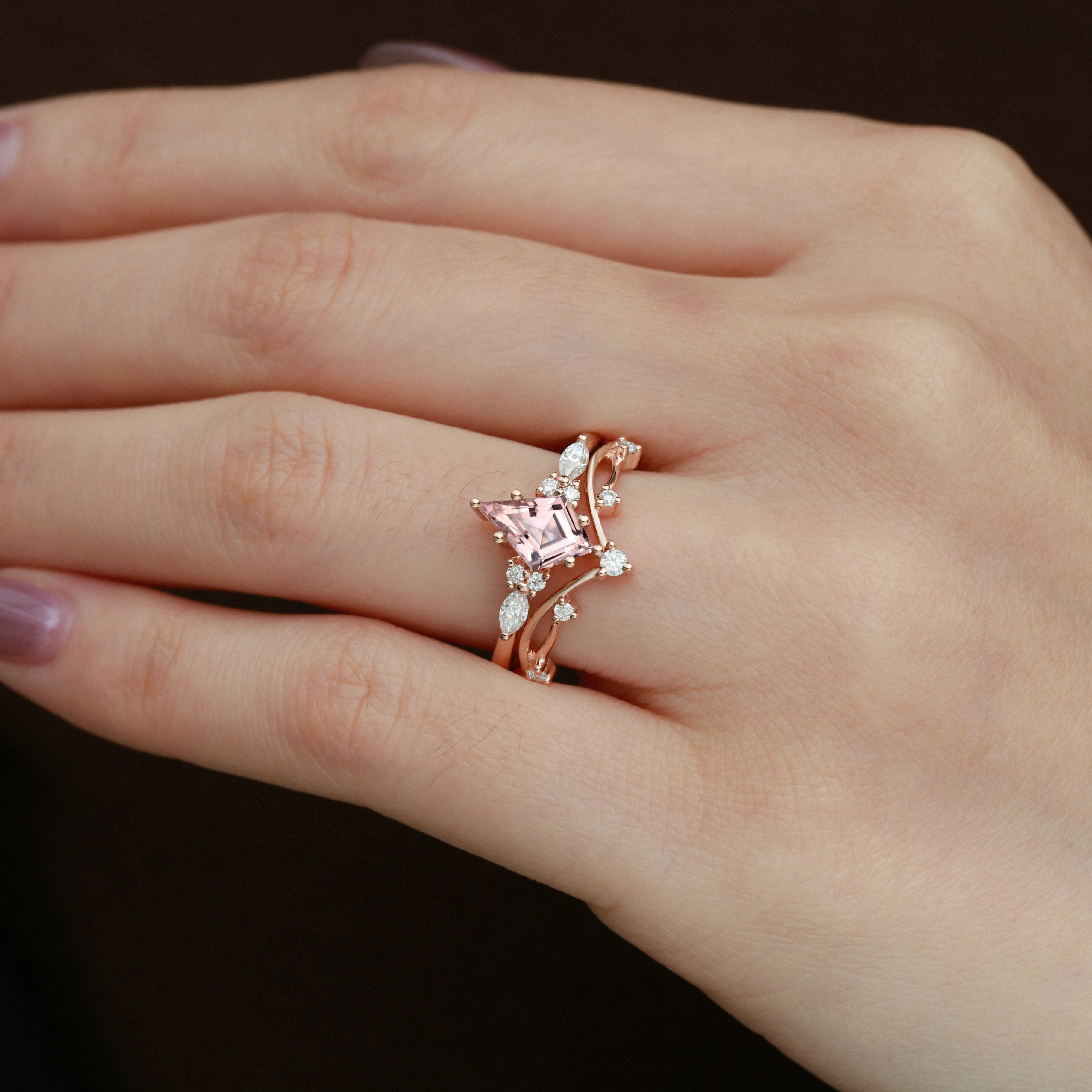 Allure Accent Effortless Fit Moss Agate Leafy Cluster Engagement Ring Sets 2pcs