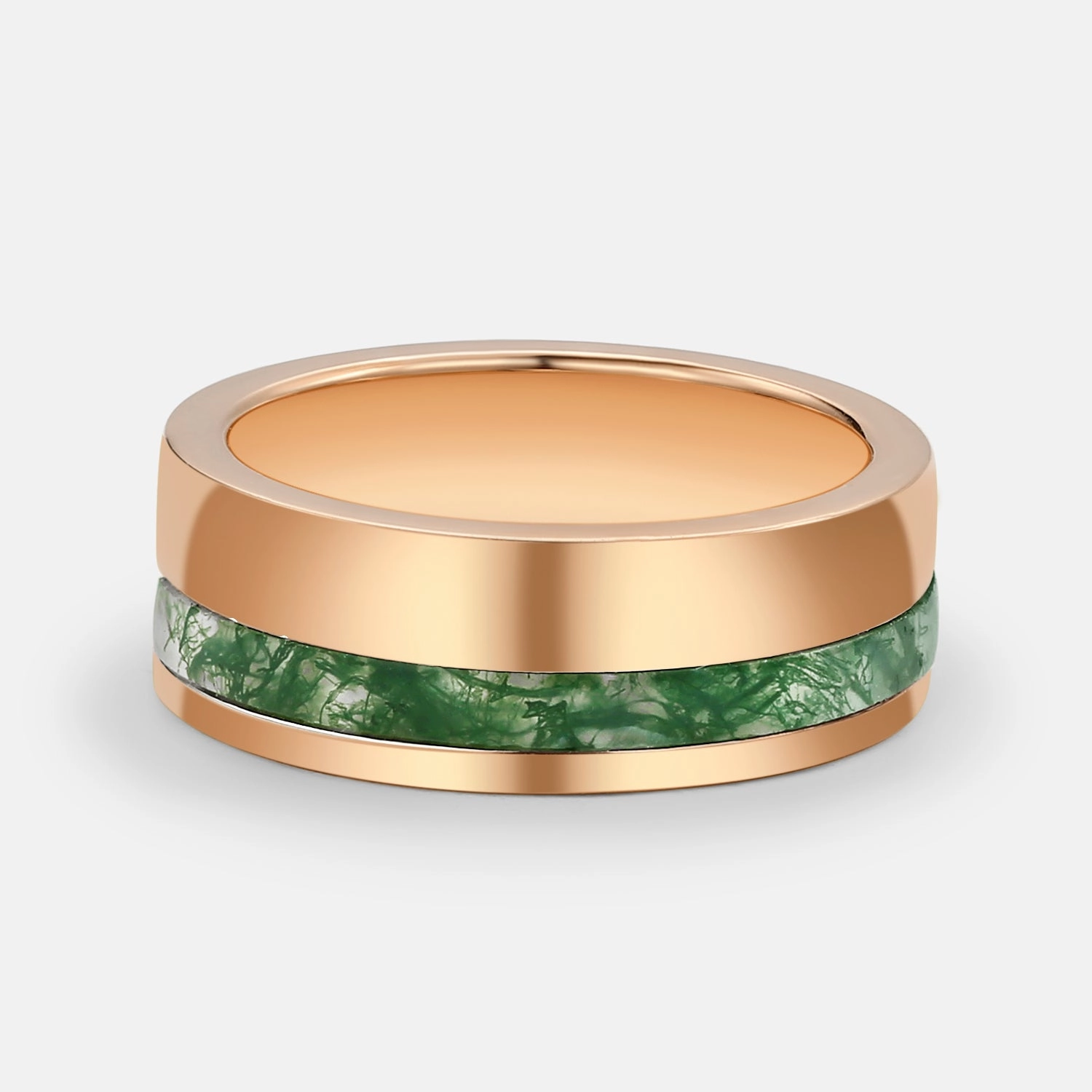 Unique Highlight Luxurious Craft Moss Agate Minimalist Inlay Couple Men's Wedding Band