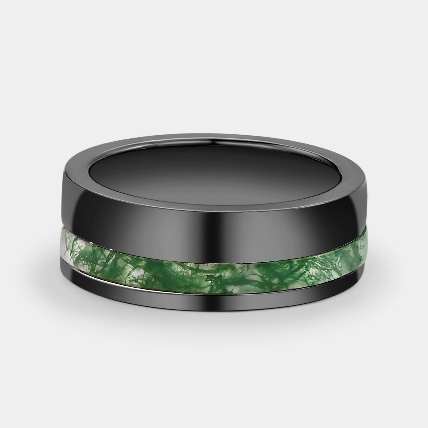 Minimalist Piece Elegant Occasion Moss Agate Minimalist Inlay Couple Men's Wedding Band