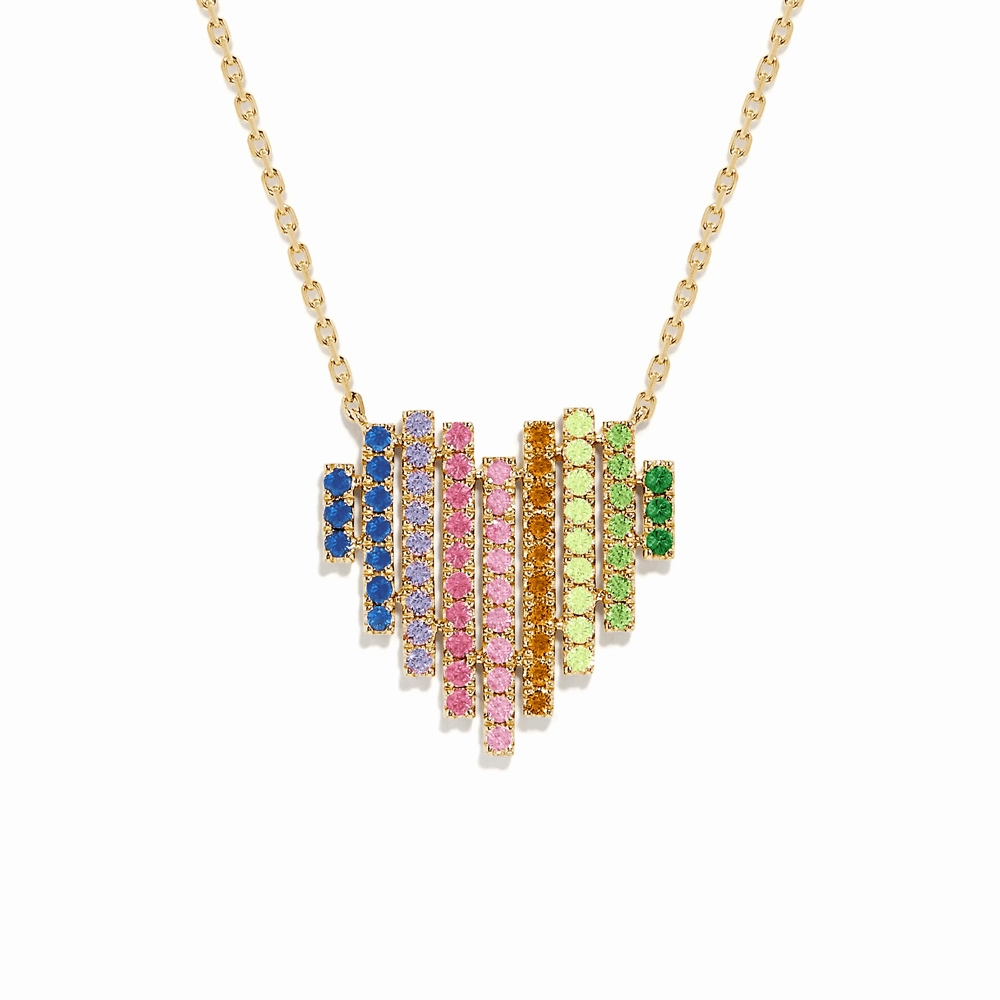 Multi Color Rainbow Gemstones Heart Necklace Pendant Stylish Look Classic Accent