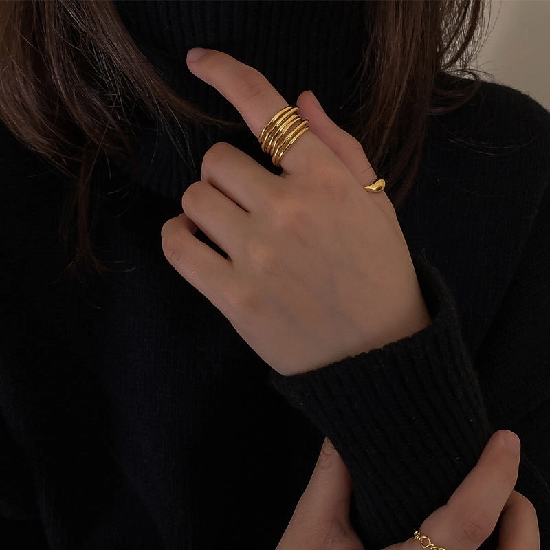 Multi-Wired Wide Band Ring 18K Gold and Silver Fashionable Style