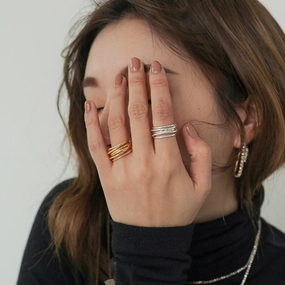 Part Of Collection gift set Multi-Wired Wide Band Ring 18K Gold and Silver