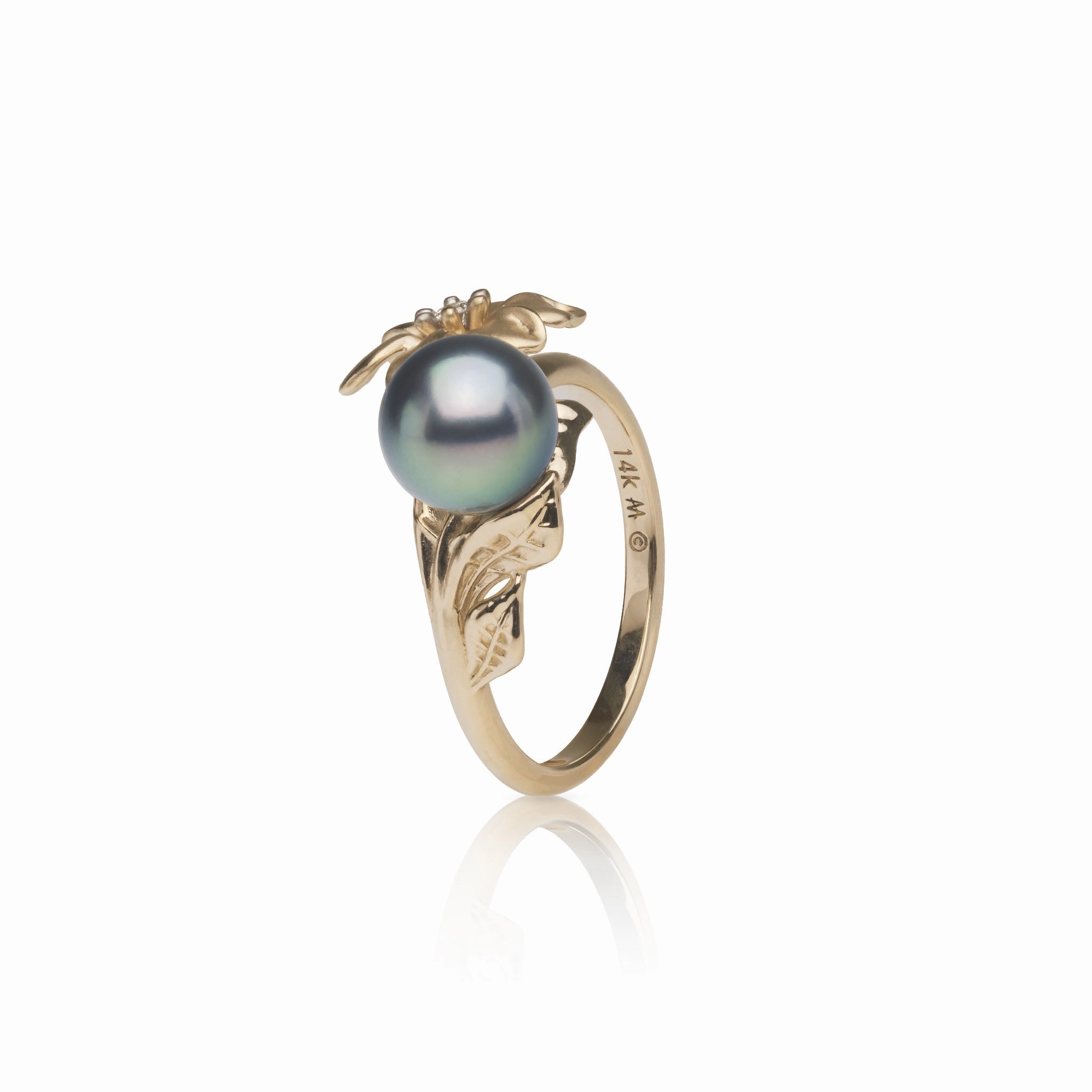 decorative item N????? Tahitian Black Pearl Ring in Gold with Diamond - 7-8mm