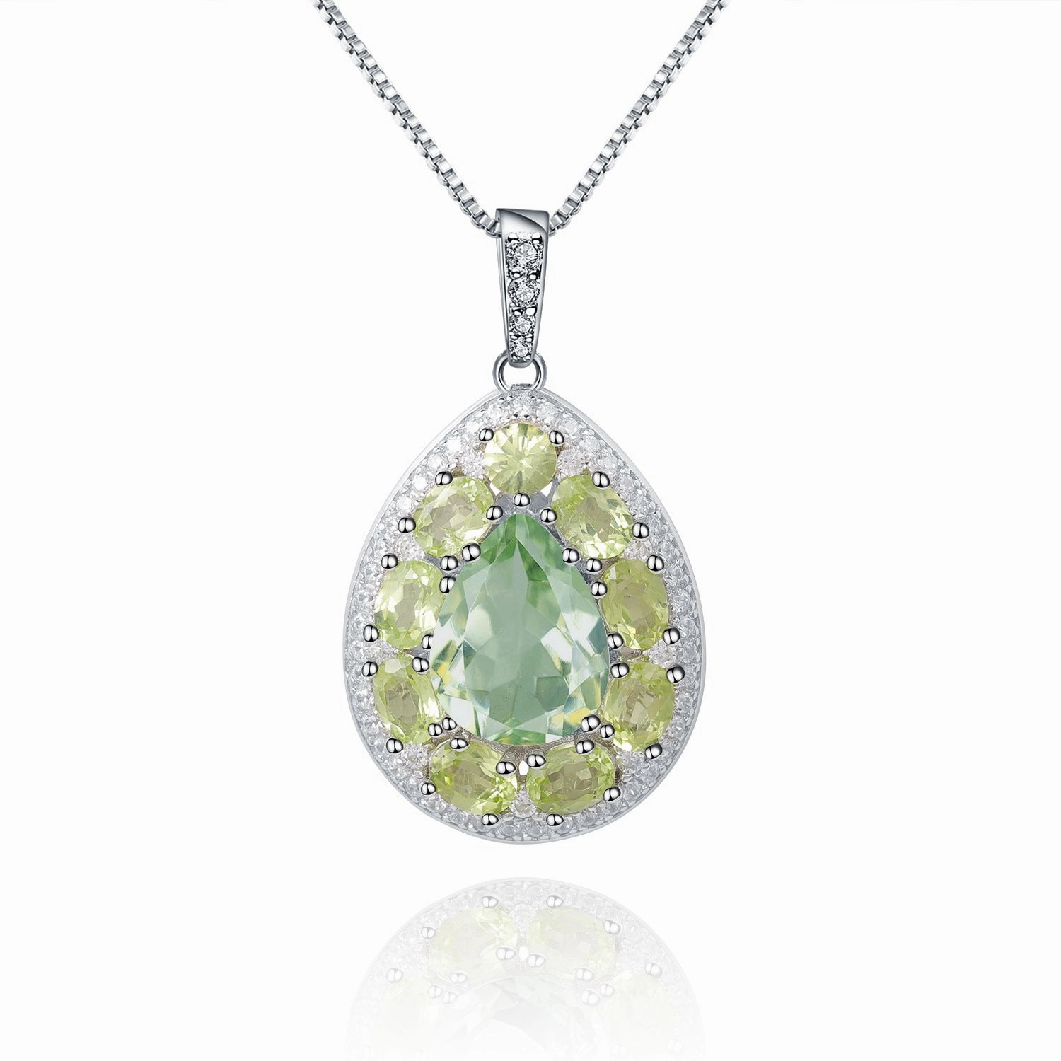 Fashionable Present Premium Jewelry Natural Peridot and Green Amethyst Pendant Necklace in 925 Sterling Silver