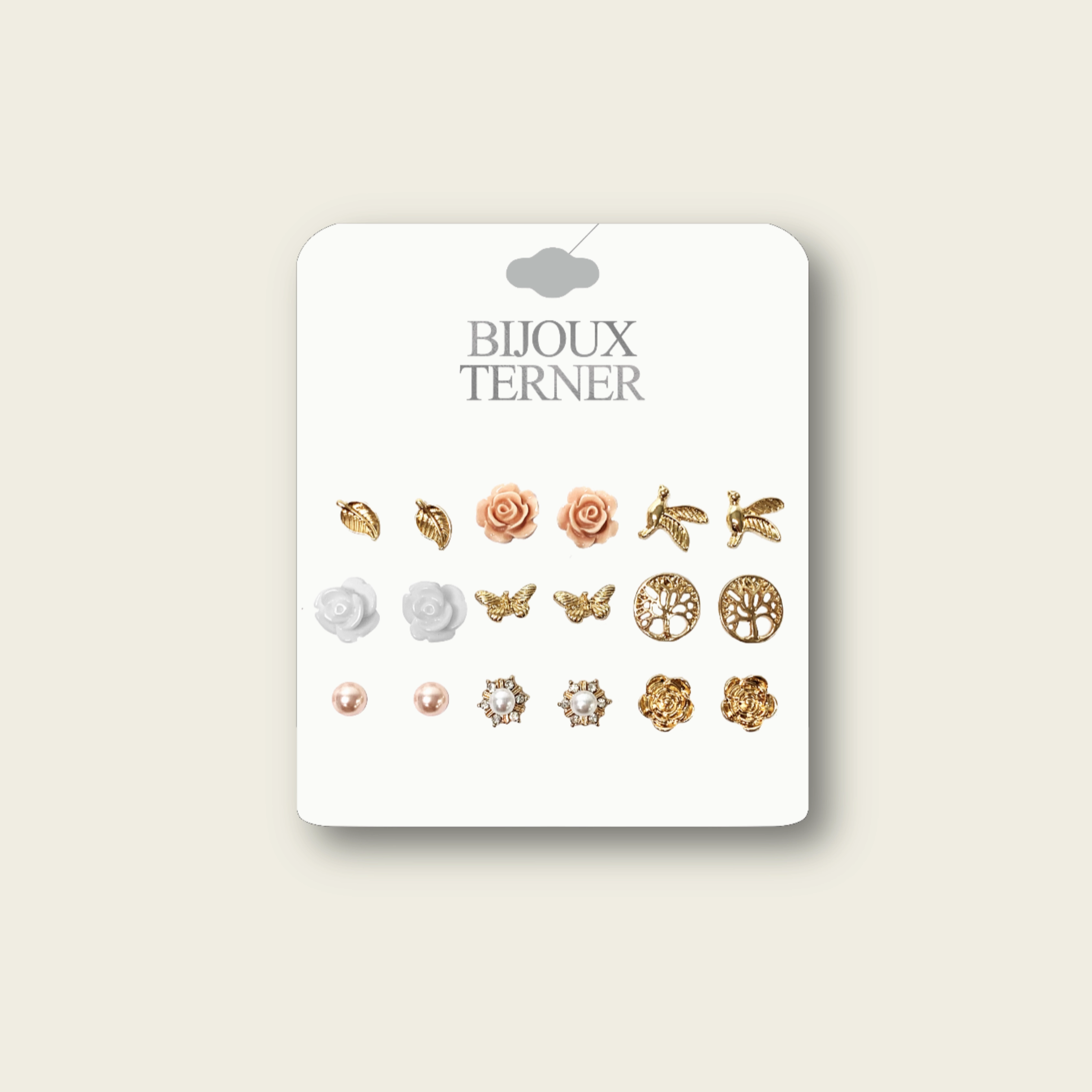 Glittery Jewelry Minimalist Aesthetic Nature 9-Piece Stud Set