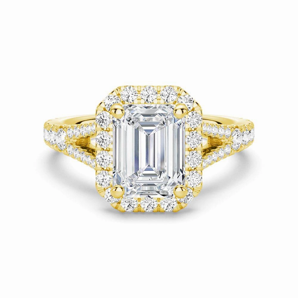 Personalized Craft Emerald Cut Split Shank Moissanite Halo Engagement Ring