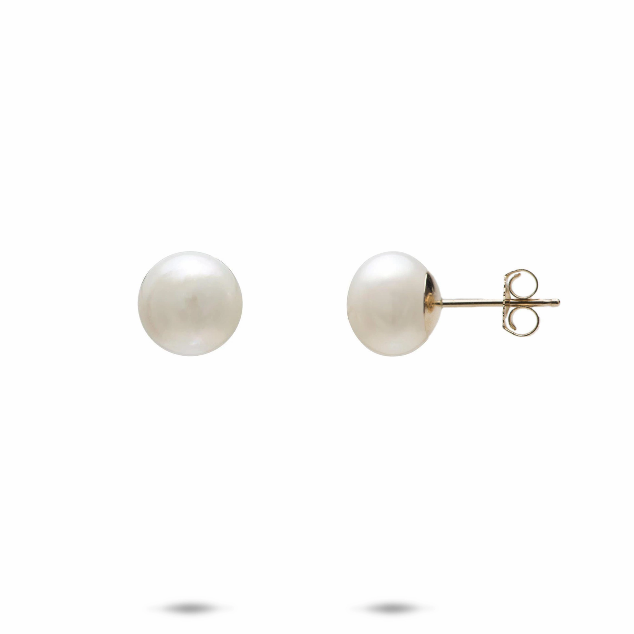 Minimalist Item Winter Embellishment Button Freshwater Pearl Earrings in Gold - 8-9mm