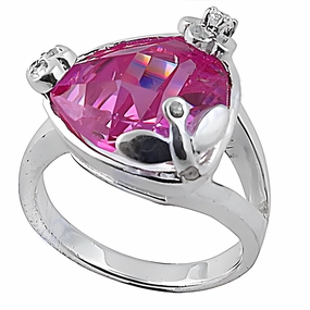 Creative Piece New Arrival Fashion: White & Pink CZ Gemstone Silver Triangle Ring | Gorgeous CZ Rings