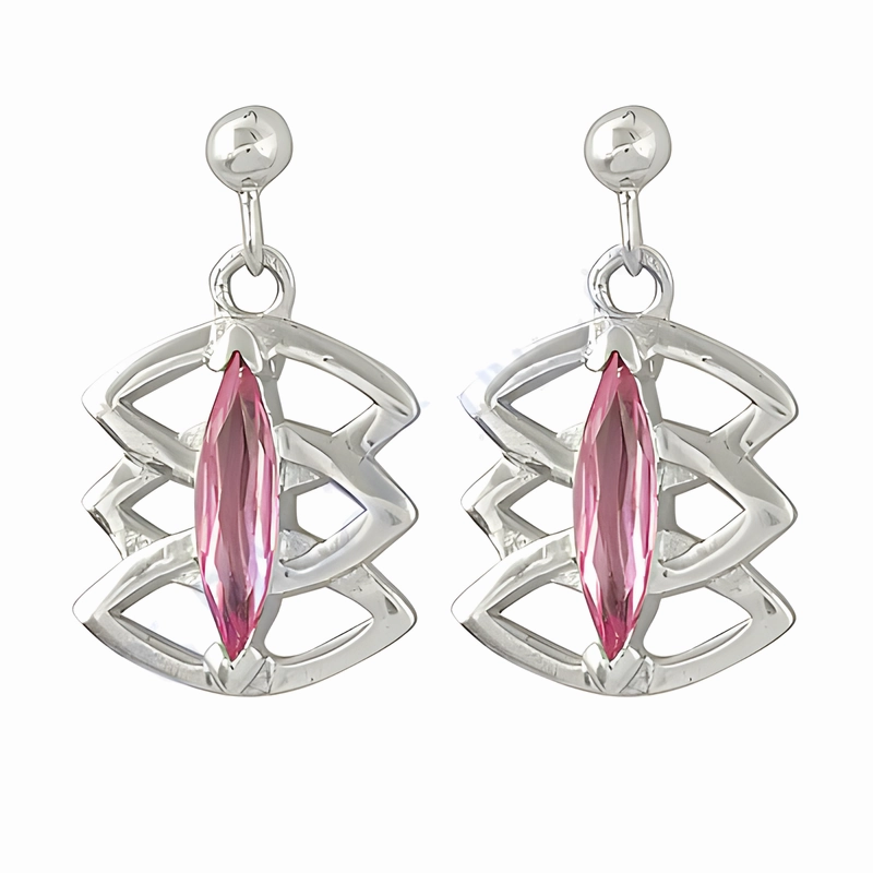 Newest Style Pink Cubic Zirconia Gemstone Silver Earrings - Shop Now Minimalist Jewelry