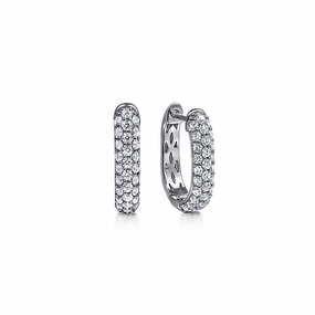 Metallic Decoration Vacation Jewelry 14K White Gold Pave Diamond Classic Oval Hoop Earrings