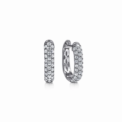 Metallic Decoration Vacation Jewelry 14K White Gold Pave Diamond Classic Oval Hoop Earrings
