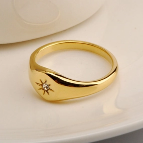 North Star Radiating Sun Ray Gems 18K Ring | Gold Statement CZ Rings Minimal Glimmer Wonderful Style