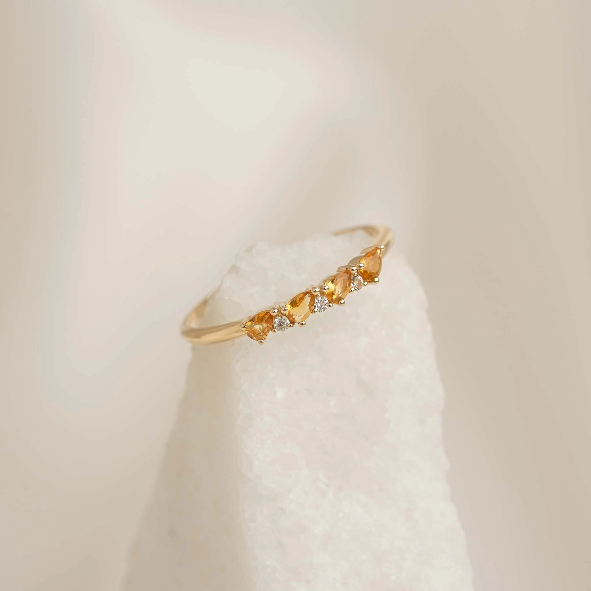 Timeless Accent Simple Texture November Birthstone Pear Ring 14k Gold - Citrine and Diamond