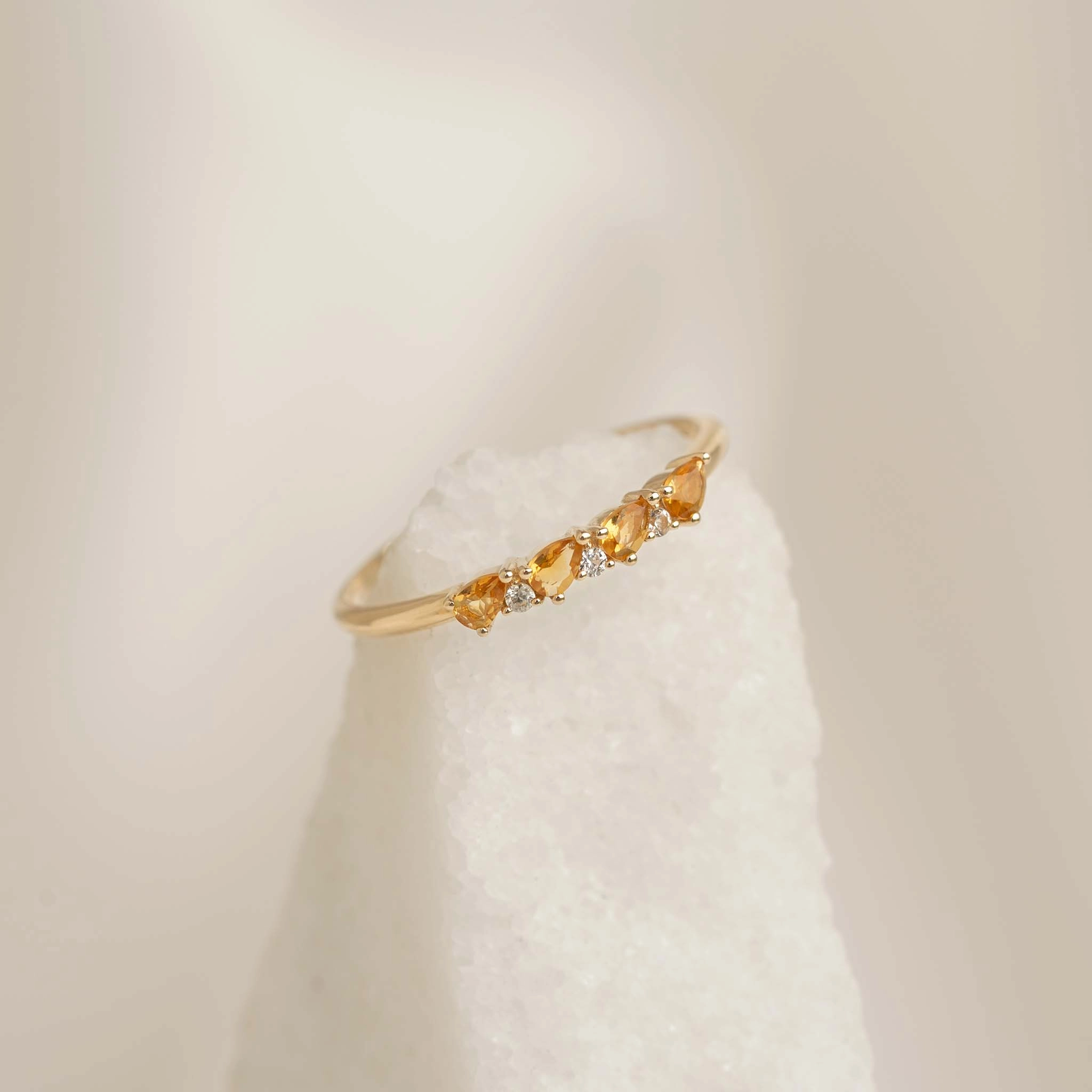 Polished Design November Birthstone Pear Ring 14k Gold - Citrine and Diamond