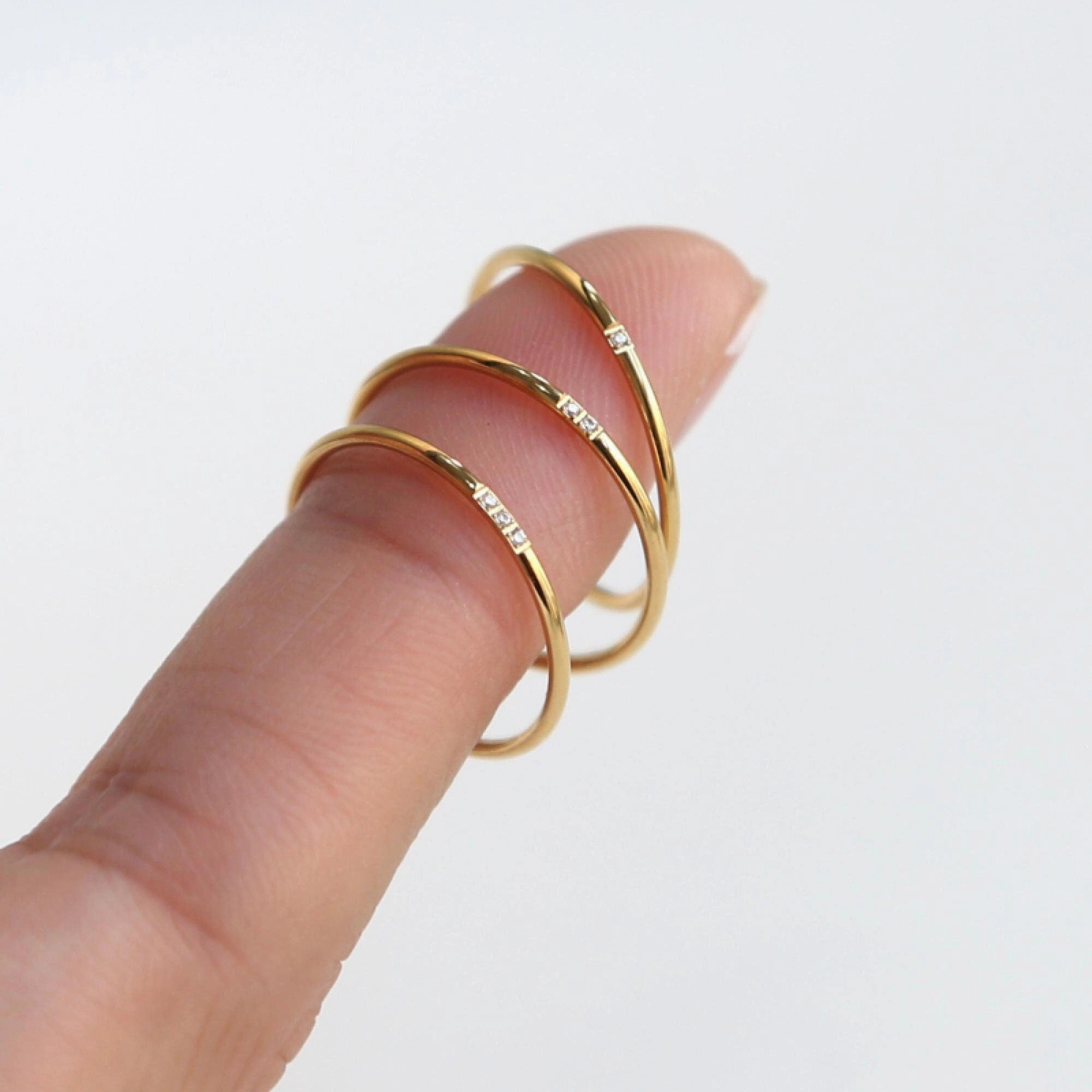 Wedding Gift Oblession Essentials Ultra-thin CZ Ring 18K Gold Thin Ring | Thin Band Ring, Gold Slim CZ Ring, Minimalist Band, Stackable CZ Ring Couple Ring, Wedding Ring