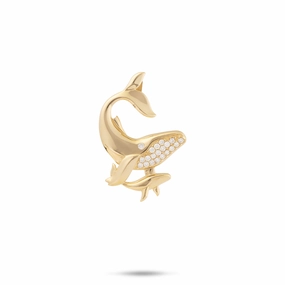 Silky texture Ocean Dance Humpback Whale Mother & Baby Pendant in Gold with Diamonds - 24mm