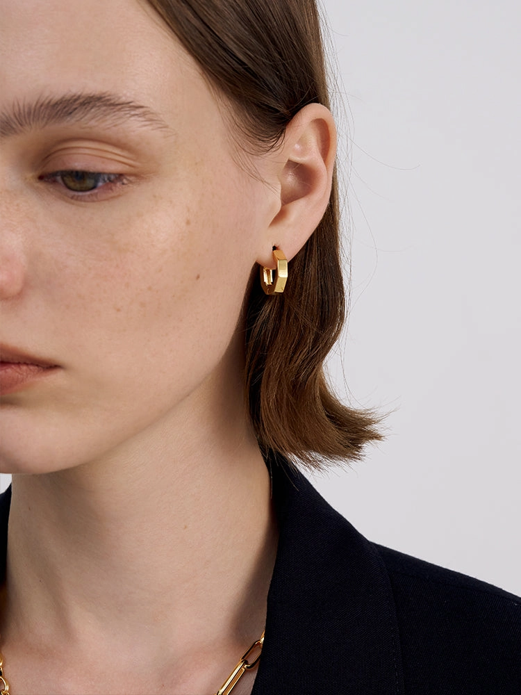 Heart-Shaped Embellishment Octagon Dainty Hoop Earrings Dainty Gold Geometric Earrings