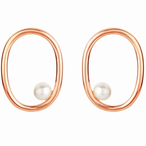 Freshwater Cultured Pearl Gravity Circle Earrings in Sterling Silver Graceful Item