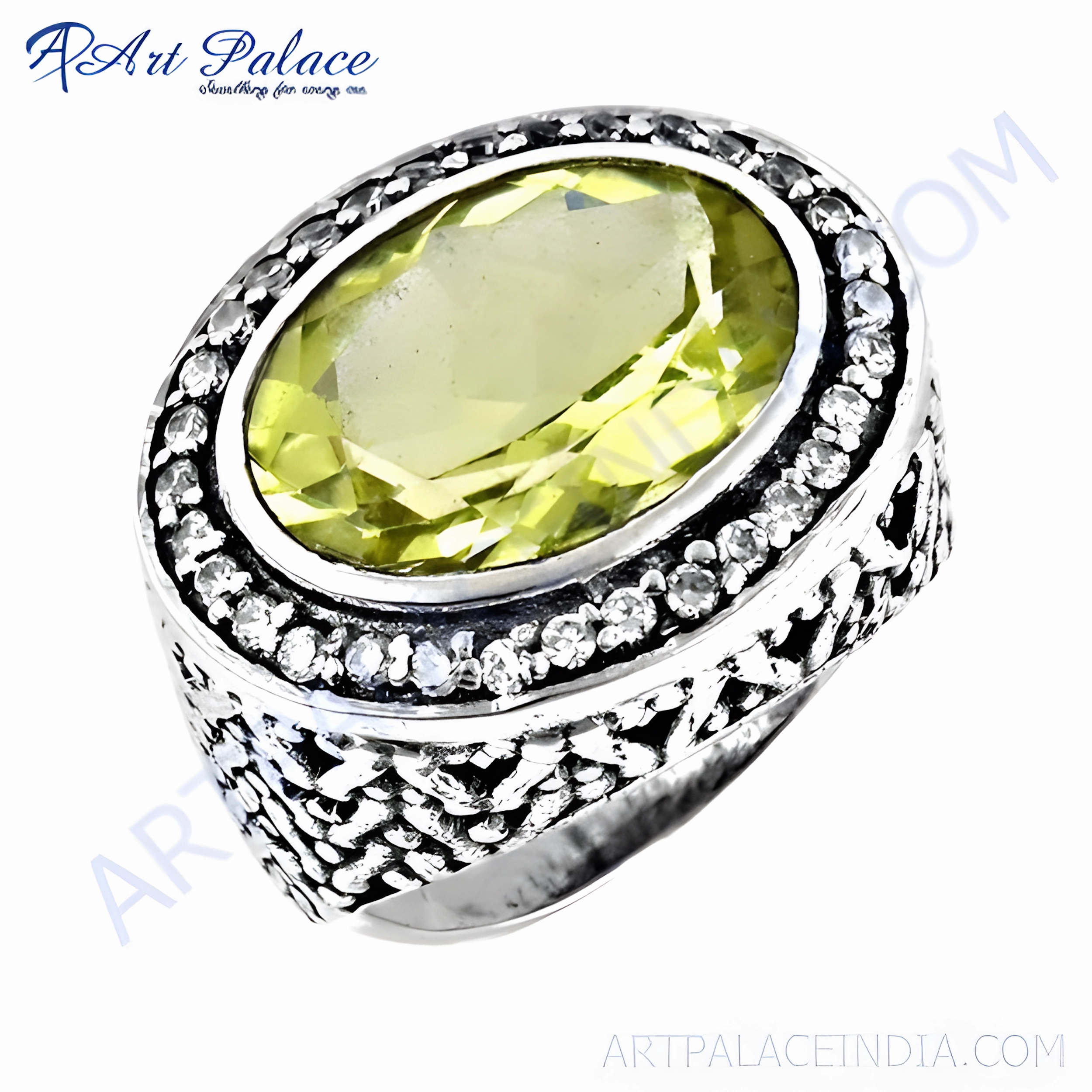 Ornate Sign Superior Article Latest Luxurious CZ Lemon Quartz Gemstone Silver Designer Ring | 925 Sterling Silver Jewelry