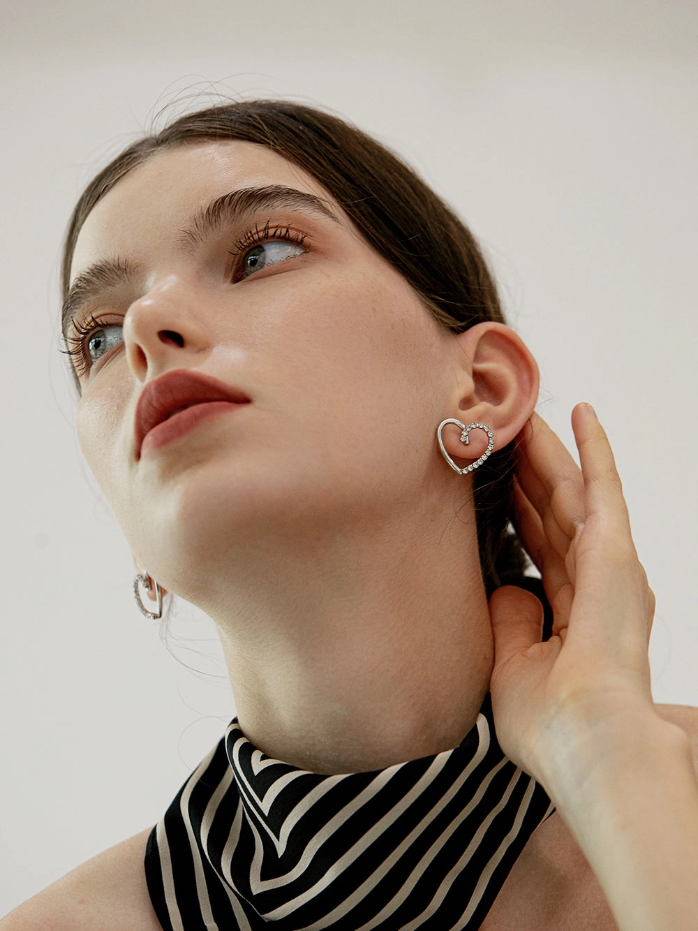 Linda Hollow Heart Stud Earrings with Cubic Zirconia Secure Ornament Daytime Ornament