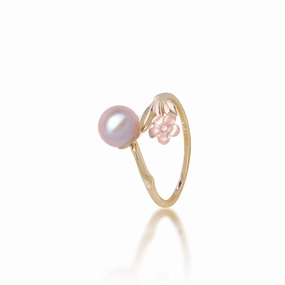 Fashion Choice Pearls in Bloom Plumeria Lavender Freshwater Pearl Ring in Two Tone Gold with Diamond - 7-8mm