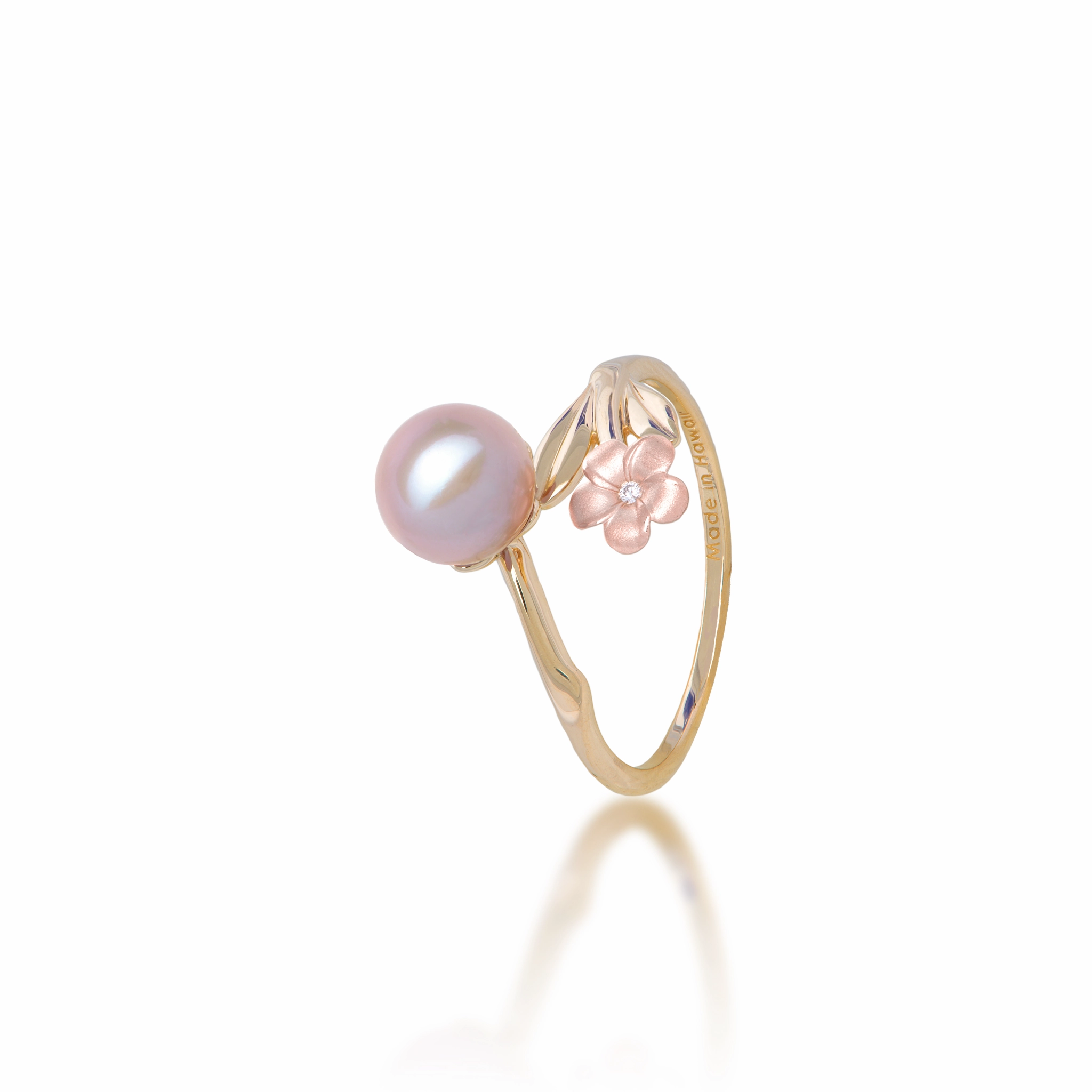 Pearls in Bloom Plumeria Lavender Freshwater Pearl Ring in Two Tone Gold with Diamond - 7-8mm Trendy product