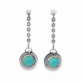 Sterling Silver Turquoise Drop Earrings Round Ornament Pastel Ornament