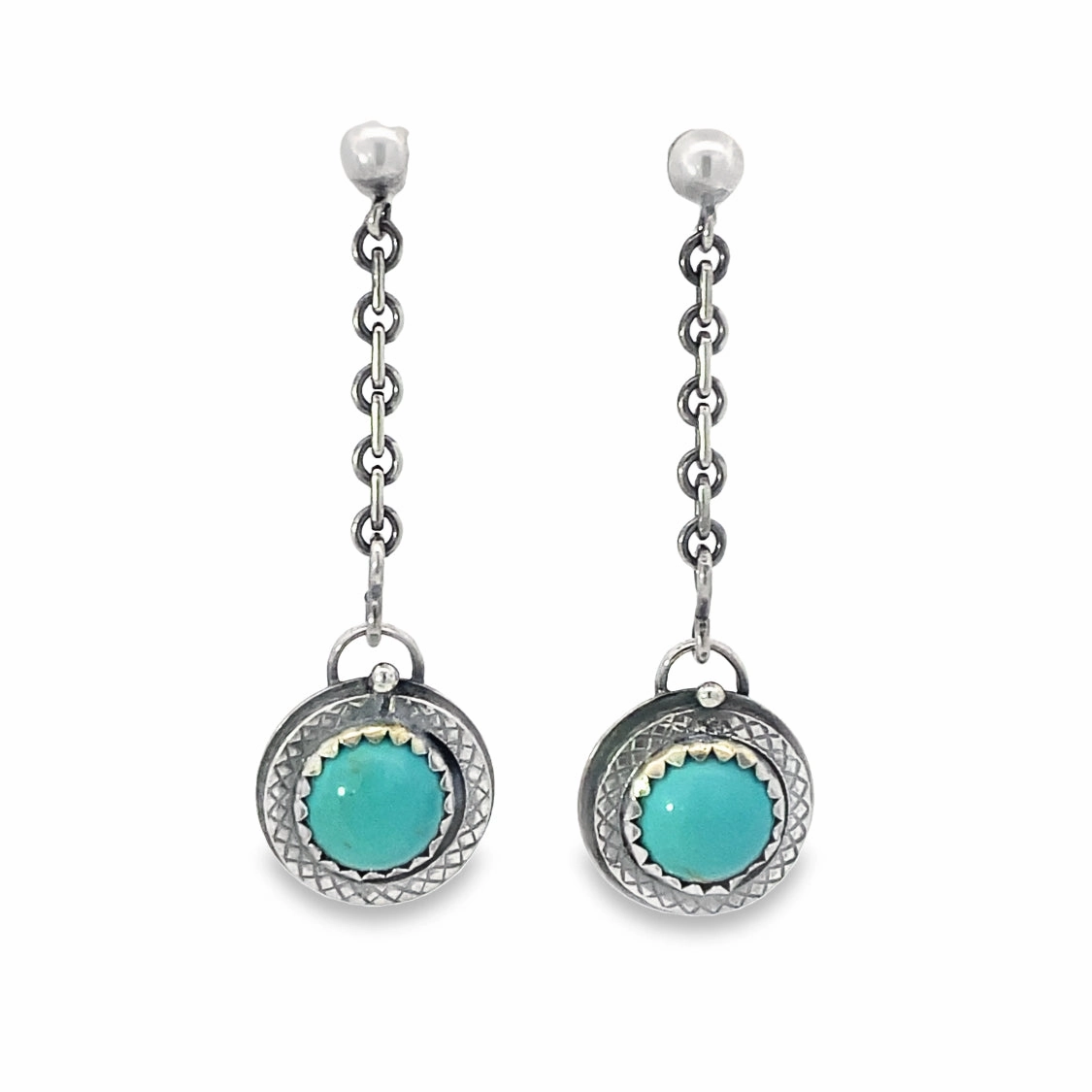 Sterling Silver Turquoise Drop Earrings Round Ornament Pastel Ornament