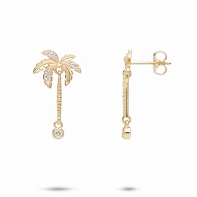 Pretty Selection Paradise Palms - Palm Tree Earrings in Gold with Diamonds - 24mm