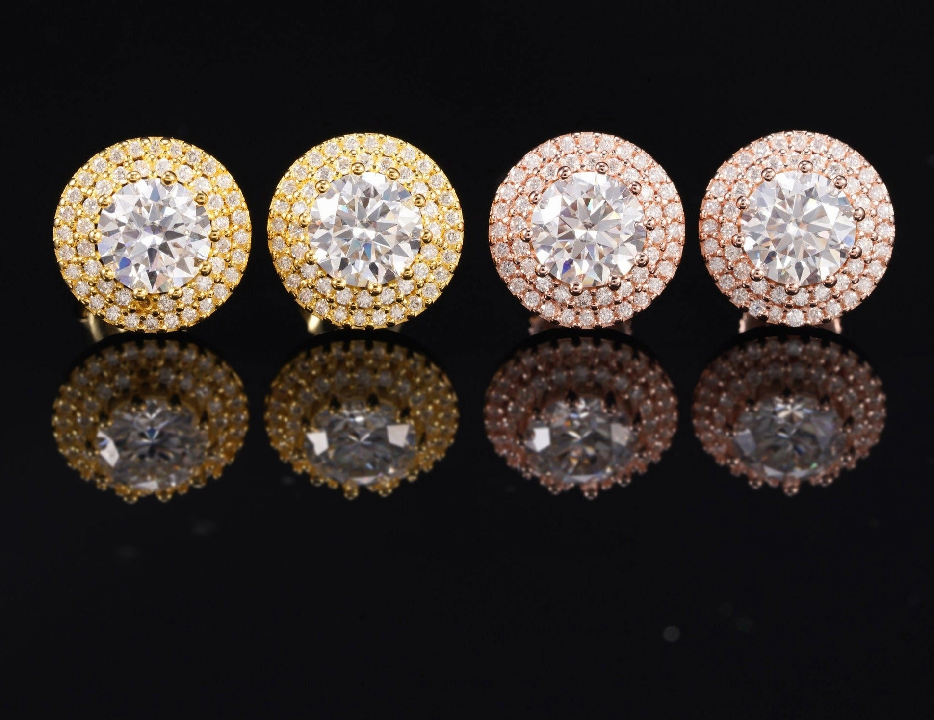 Evening Ornament Affordable Feature Double Diamond Halo Layered Round Earrings | S925 | Moissanite