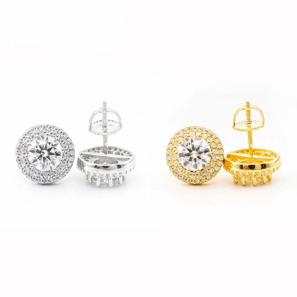 Vibrant Design Double Diamond Halo Layered Round Earrings | S925 | Moissanite