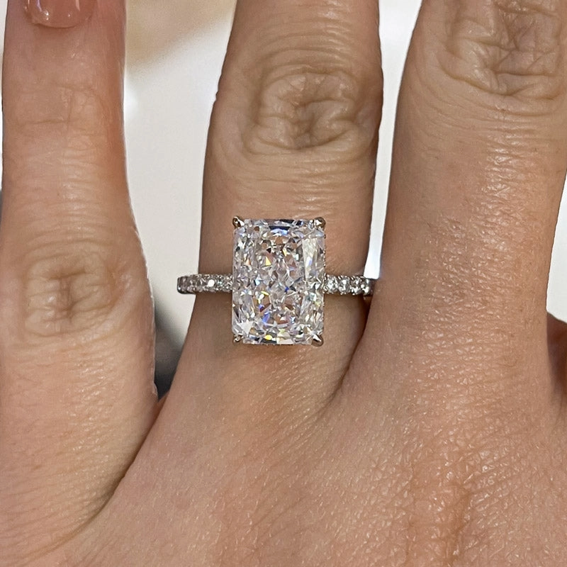 Louily Exclusive 8*11mm Radiant Cut Engagement Ring For Women In Sterling Silver Trend Style