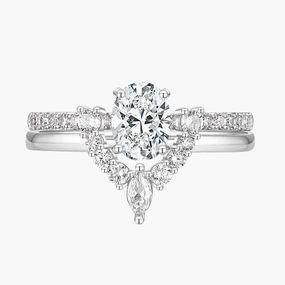 Minimalist Finish New Arrival Oval Cut Cubic Zirconia Crown Engagement Commitment Rings for Women in Sterling Silver