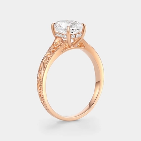 Oval Cut Lab Grown Diamond Engraved Solitaire Engagement Ring - Olive Refined Sparkle