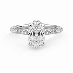 Metallic Touch Luminous Accent Oval Cut Moissanite Engagement Ring with Hidden Halo and Anniversary Stone Accent